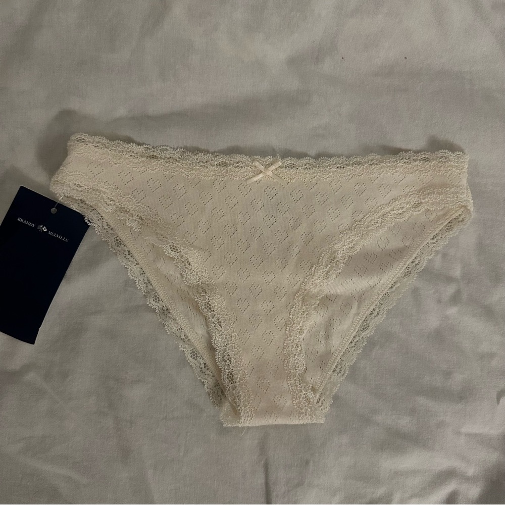 Brandy Melville Cream Heart Eyelet Lace Bow Underwear
